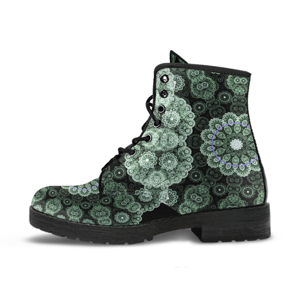 Green Mandala Leather Boots