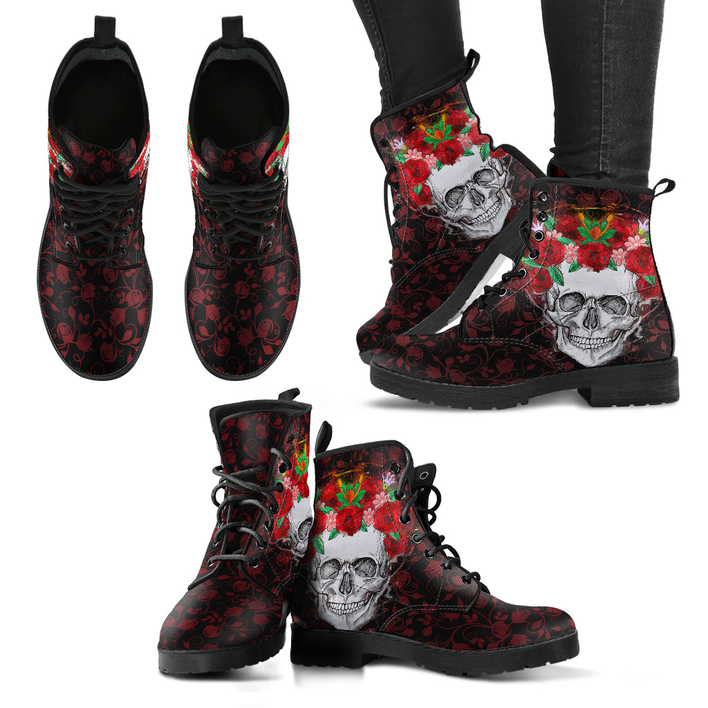 Skull Rose Crown Boots