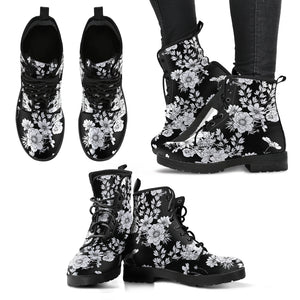 Black White Floral Boots