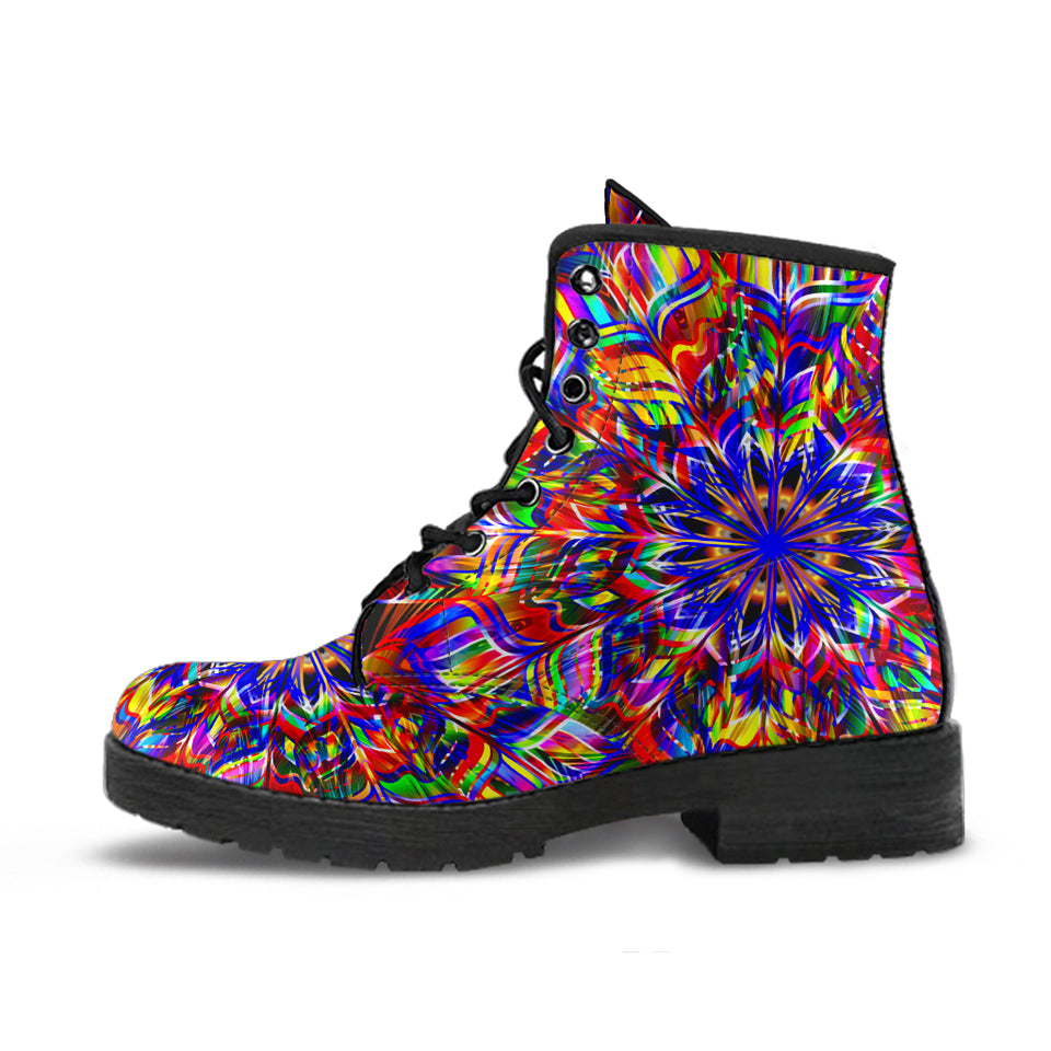 Red Blue Mandala Leather Boots