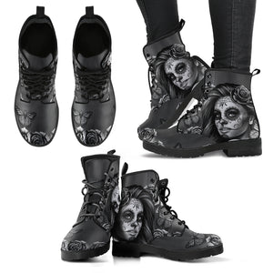 Black and White Skull Lady Boots