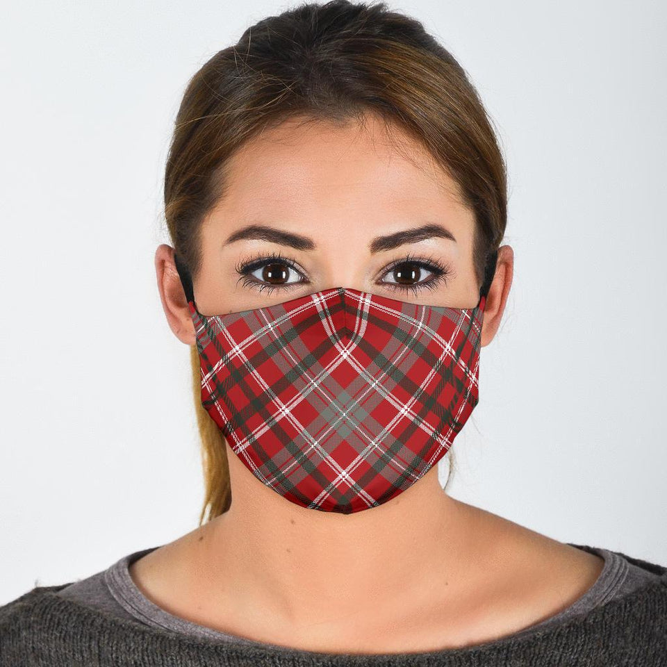 Red Gray Plaid Face Mask