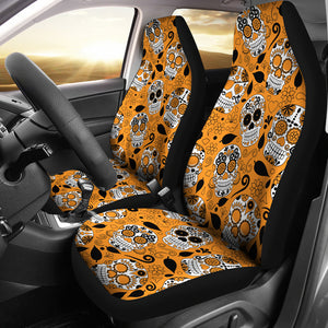 Orange Sugar Skull Car Seat Covers