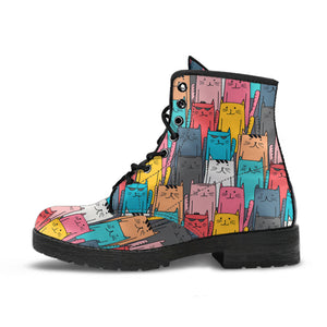 Colorful Cat Print Leather Boots