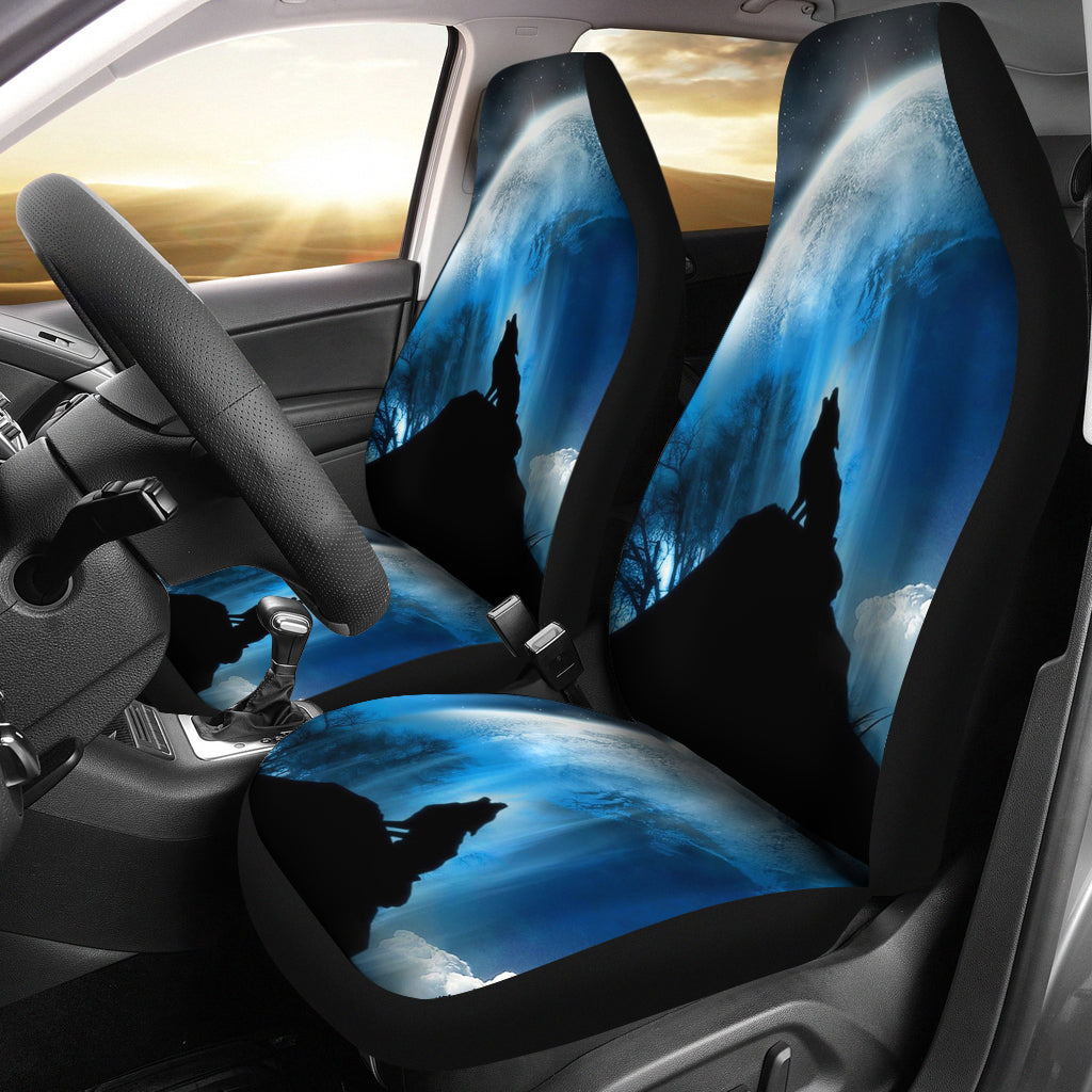 Moon Wolf Howling Car Seat Covers