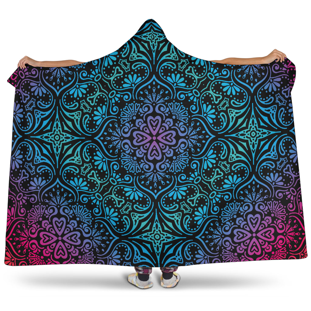 Rainbow Mandala Hooded Blanket