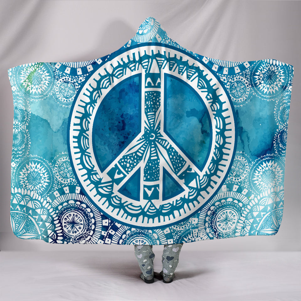 Blue Peace Mandala Hooded Blanket