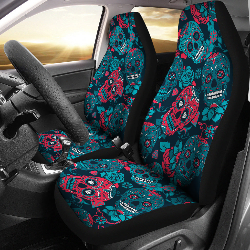 Red Blue Sugar Skull Car Seat Covers