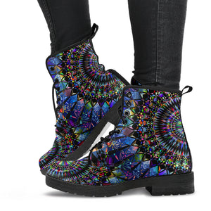 Blue Psychedelic Mandala Leather Boots