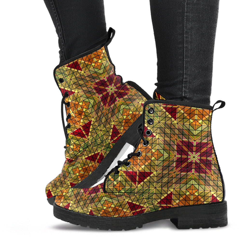 Mosaic Pattern Leather Boots