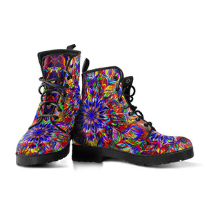 Red Blue Mandala Leather Boots