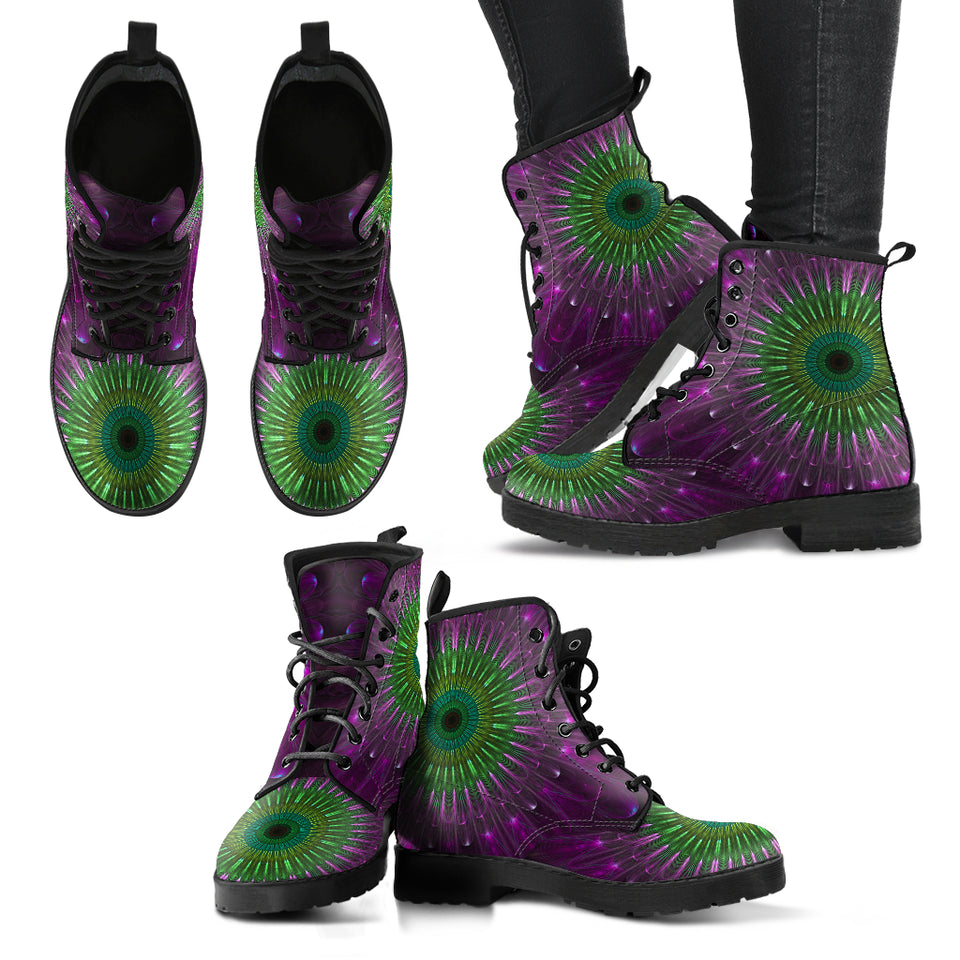 Purple Green Mandala Leather Boots