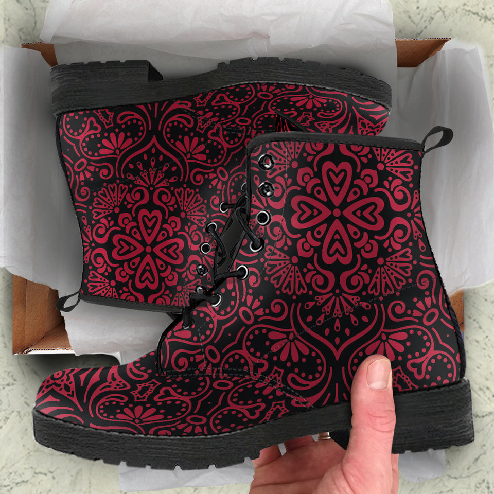 Red Floral Leather Boots