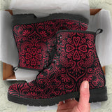 Red Floral Leather Boots