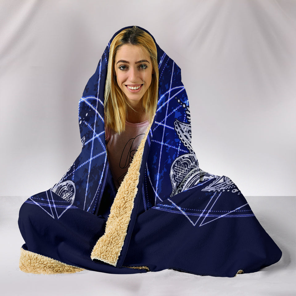 Blue Lotus Fractal Hooded Blanket