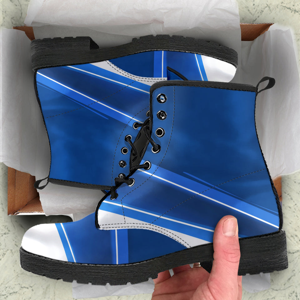 Blue Wavy White Boots