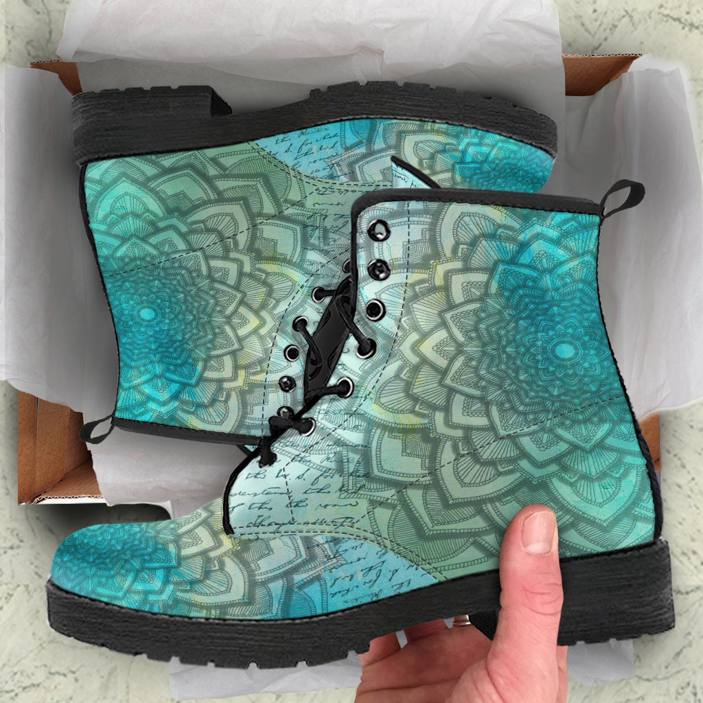 Aqua Flower Leather Boots
