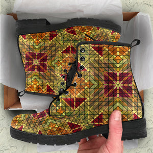 Mosaic Pattern Leather Boots